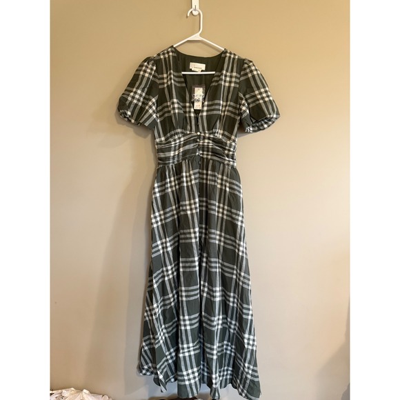 anthropologie olive green dress Maeve - Anthropologie Strapless Oliver Green Pleated MIDI Dress main image 0
